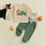Little Man Fall Farmer Pumpkin Sweatshirt with Matching Bottoms
