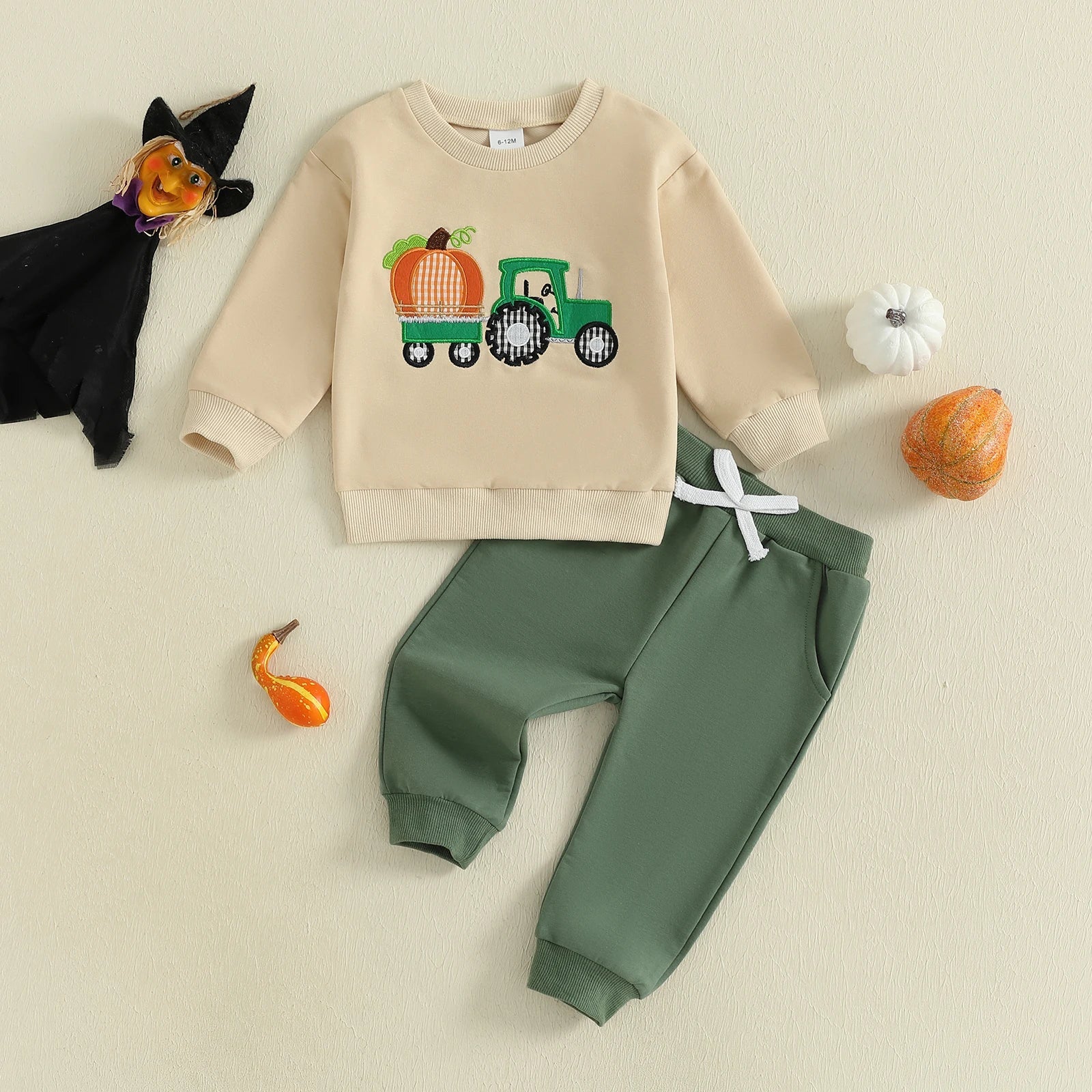 Little Man Fall Farmer Pumpkin Sweatshirt with Matching Bottoms