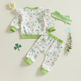 St. Patrick's Day Outfit Bow Four Leaf Clover Shamrock Sweatshirt and Matching Bottoms