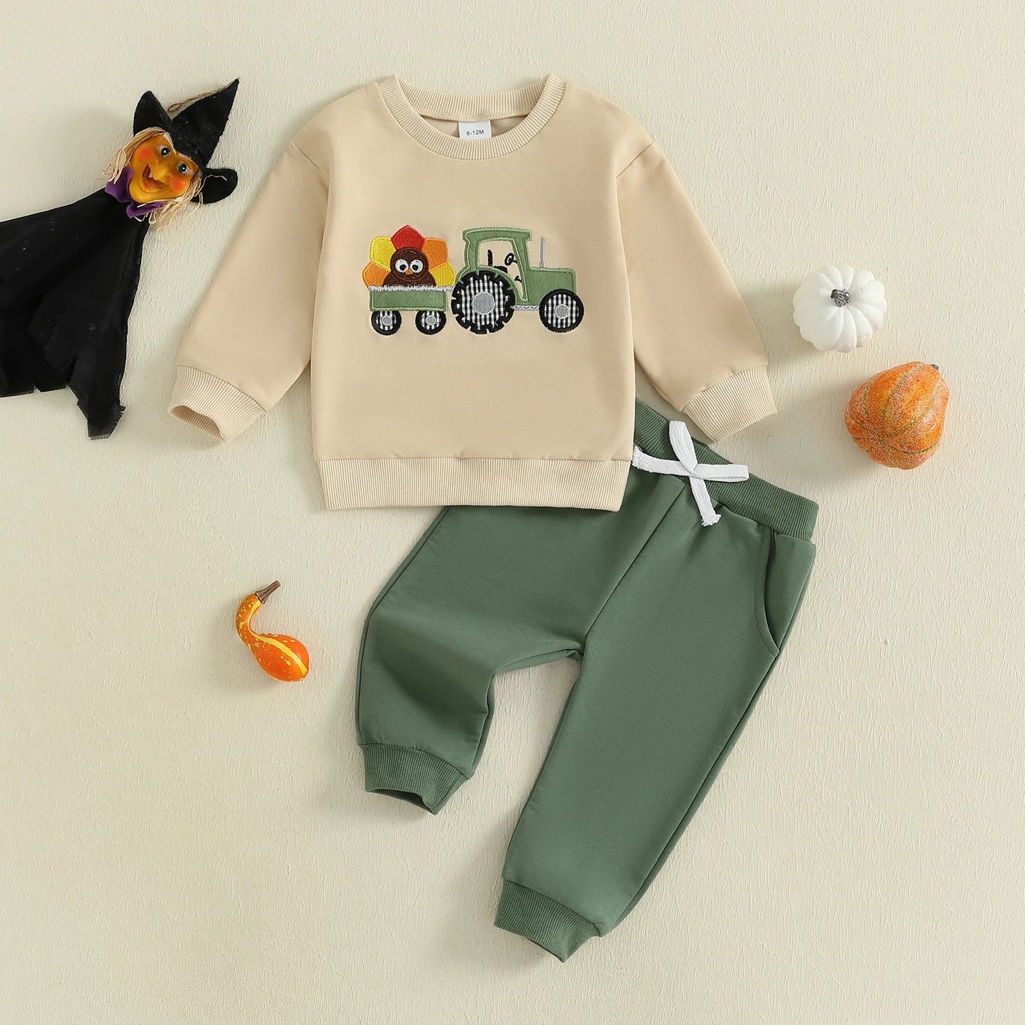 Little Man Fall Farmer Pumpkin Sweatshirt with Matching Bottoms