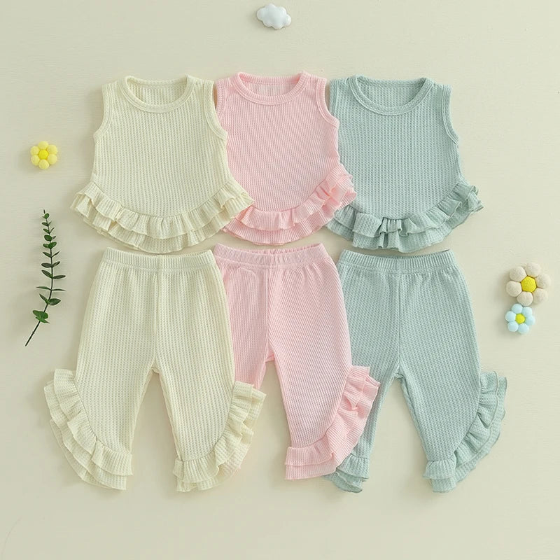 Color Match Ruffle Tank Top and Bell Bottom Set