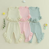 Color Match Ruffle Tank Top and Bell Bottom Set