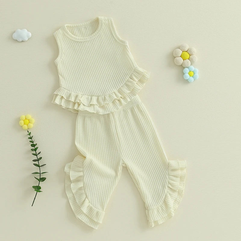 Color Match Ruffle Tank Top and Bell Bottom Set