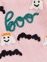 Baby Toddler Girls Halloween Sweater Long Sleeve Round Neck Letter Boo Ghost Embroidery Knit Pullover Top