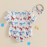 4th of July Bows or Stars And Stripes Romper and Headband Bow