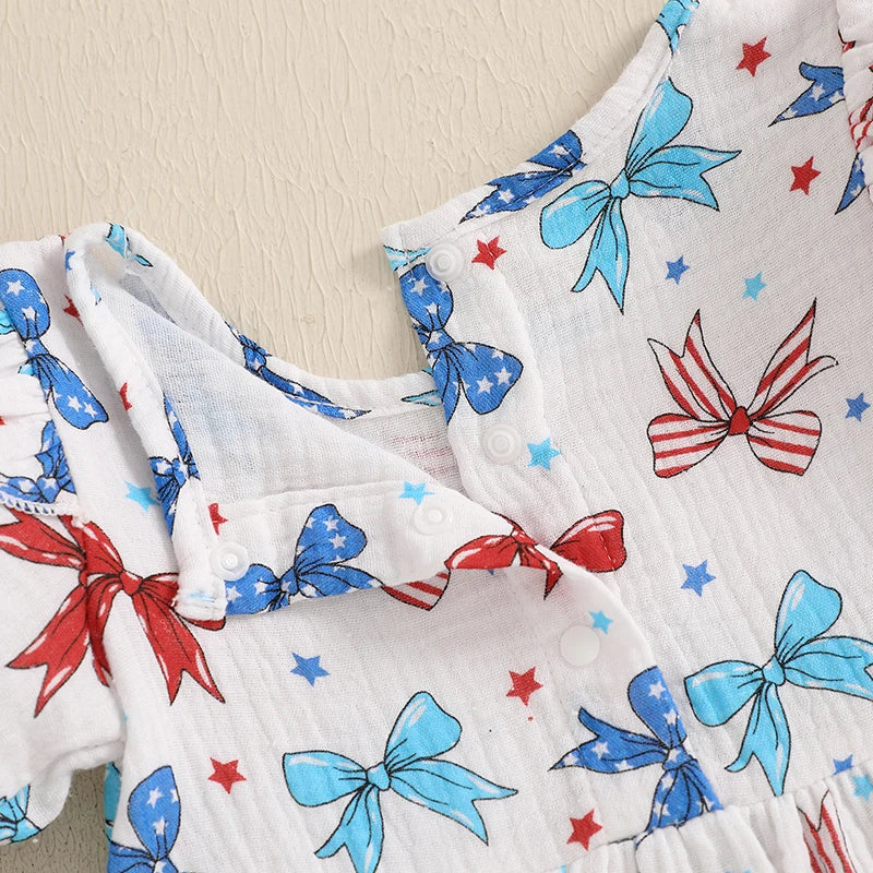 4th of July Bows or Stars And Stripes Romper and Headband Bow