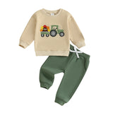 Little Man Fall Farmer Pumpkin Sweatshirt with Matching Bottoms