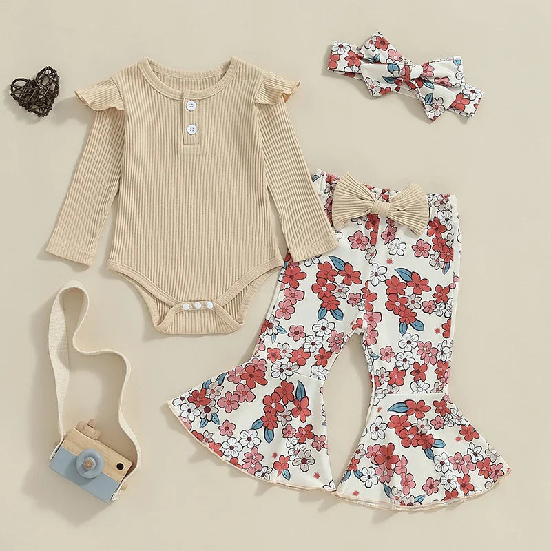 Flower Power Long Sleeve Top and Bell Bottom Set