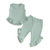 Color Match Ruffle Tank Top and Bell Bottom Set
