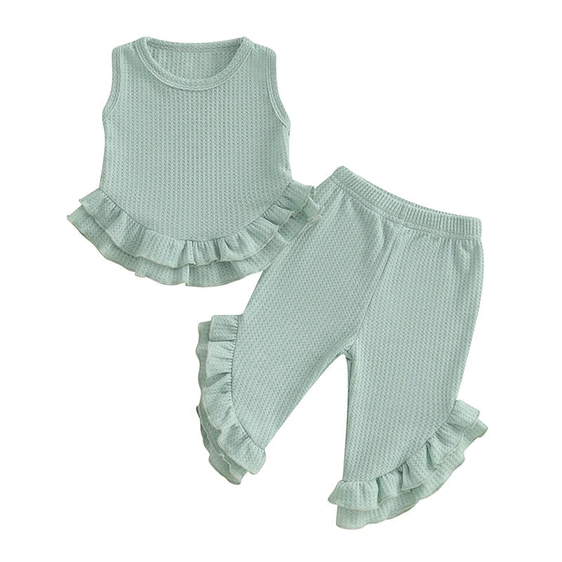 Color Match Ruffle Tank Top and Bell Bottom Set