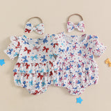 4th of July Bows or Stars And Stripes Romper and Headband Bow