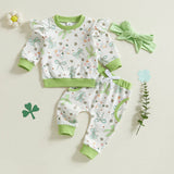 St. Patrick's Day Outfit Bow Four Leaf Clover Shamrock Sweatshirt and Matching Bottoms
