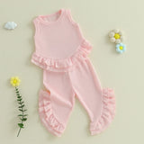 Color Match Ruffle Tank Top and Bell Bottom Set