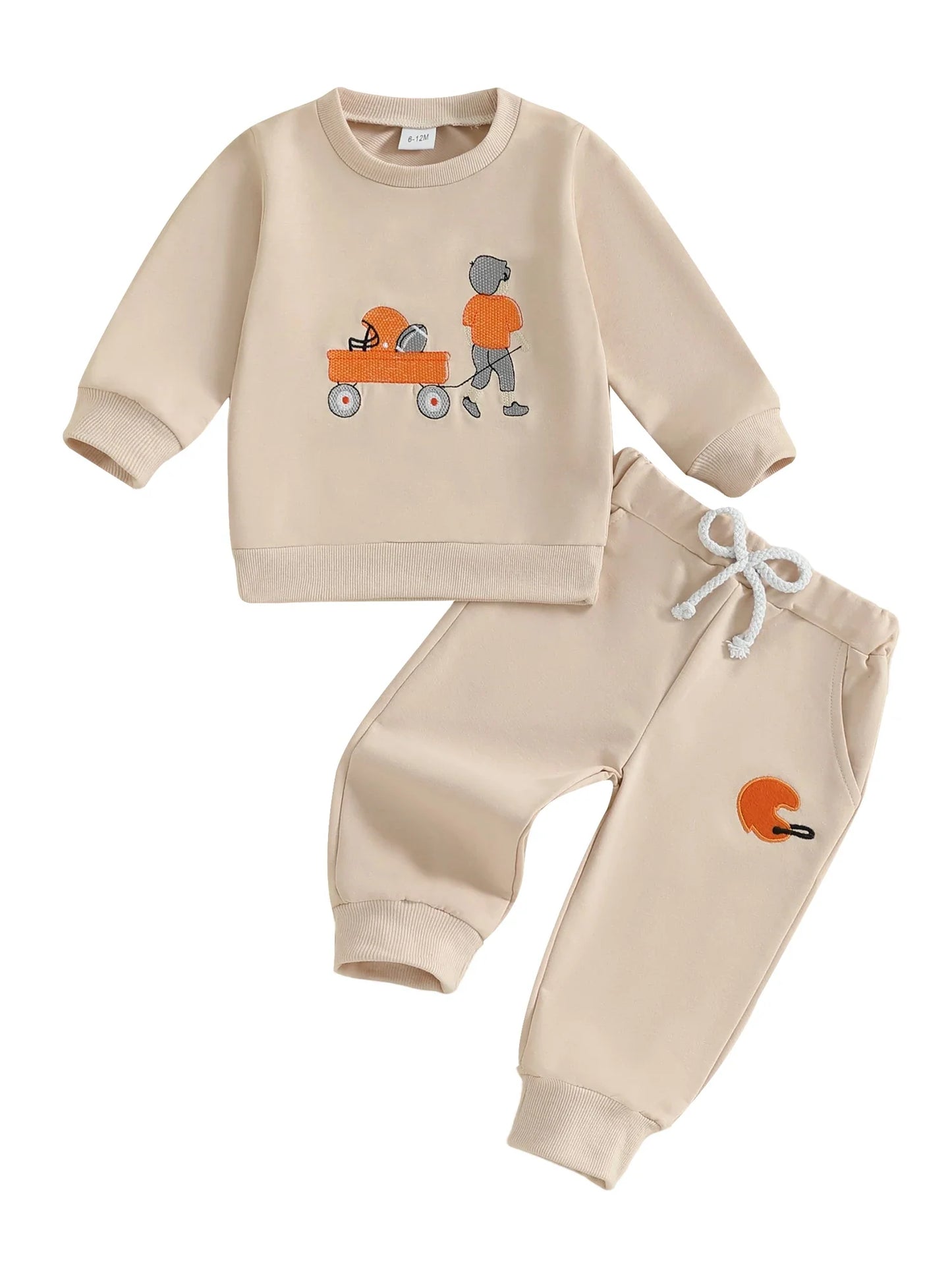 Autumn Long Sleeve Football Embroidery Top Drawstring Jogger Pants Set