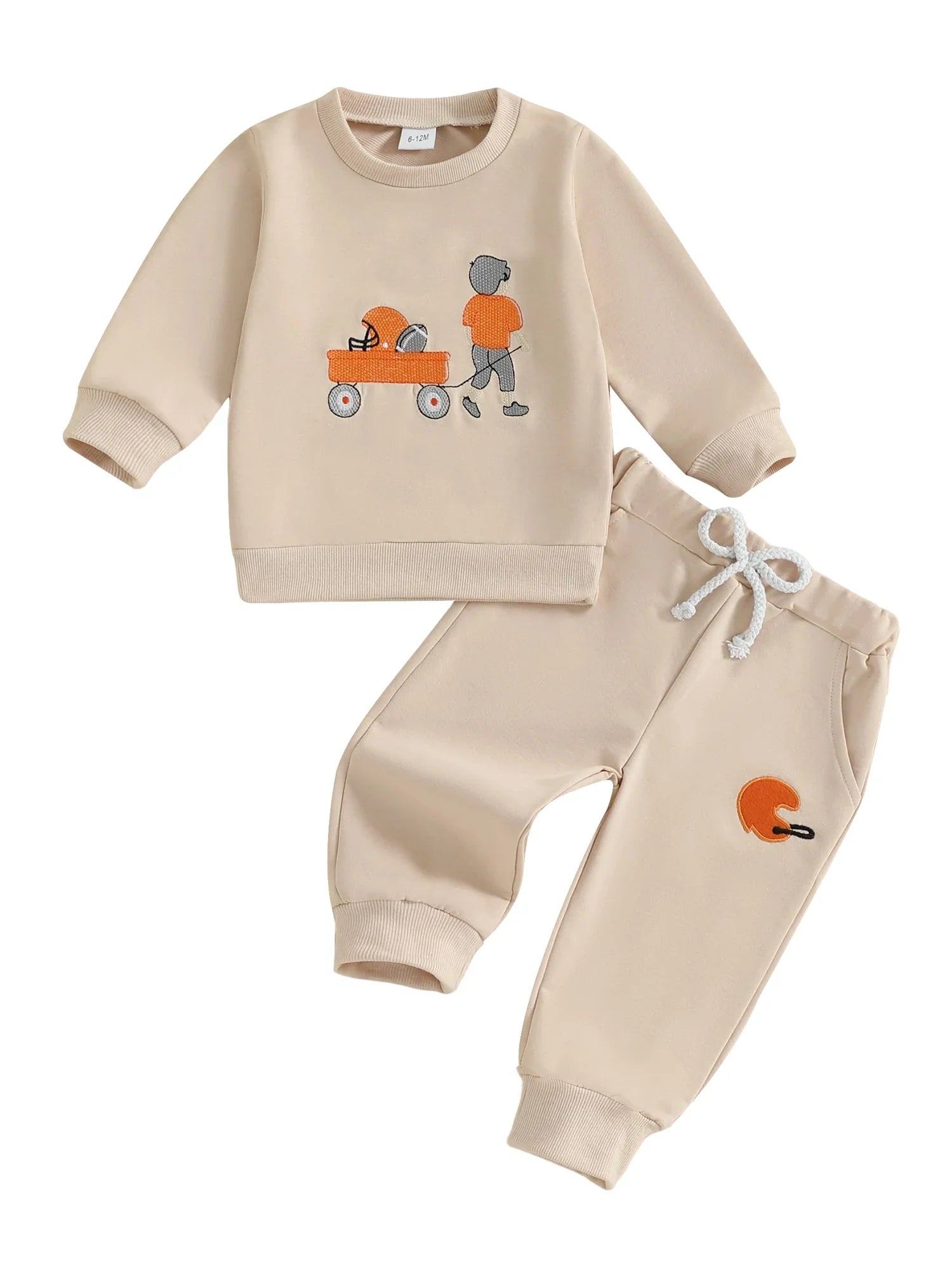 Autumn Long Sleeve Football Embroidery Top Drawstring Jogger Pants Set