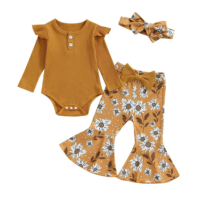 Flower Power Long Sleeve Top and Bell Bottom Set
