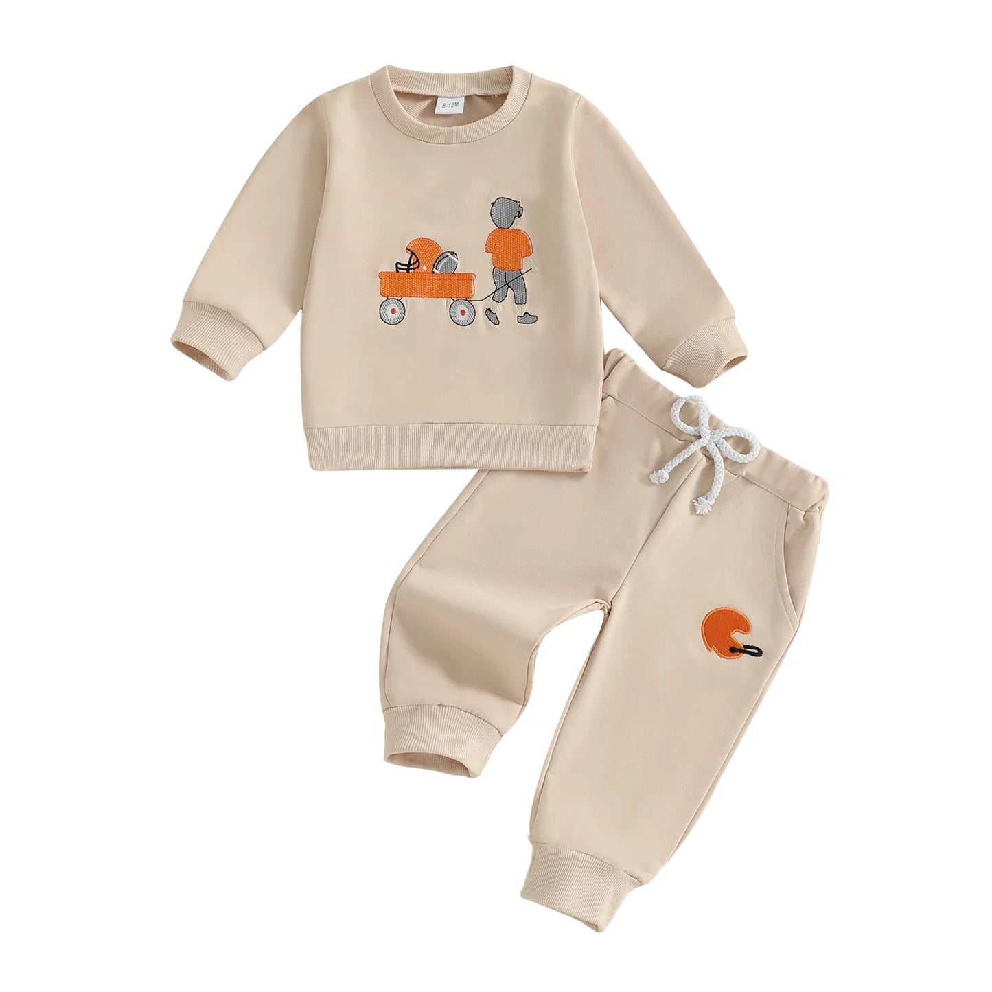 Autumn Long Sleeve Football Embroidery Top Drawstring Jogger Pants Set