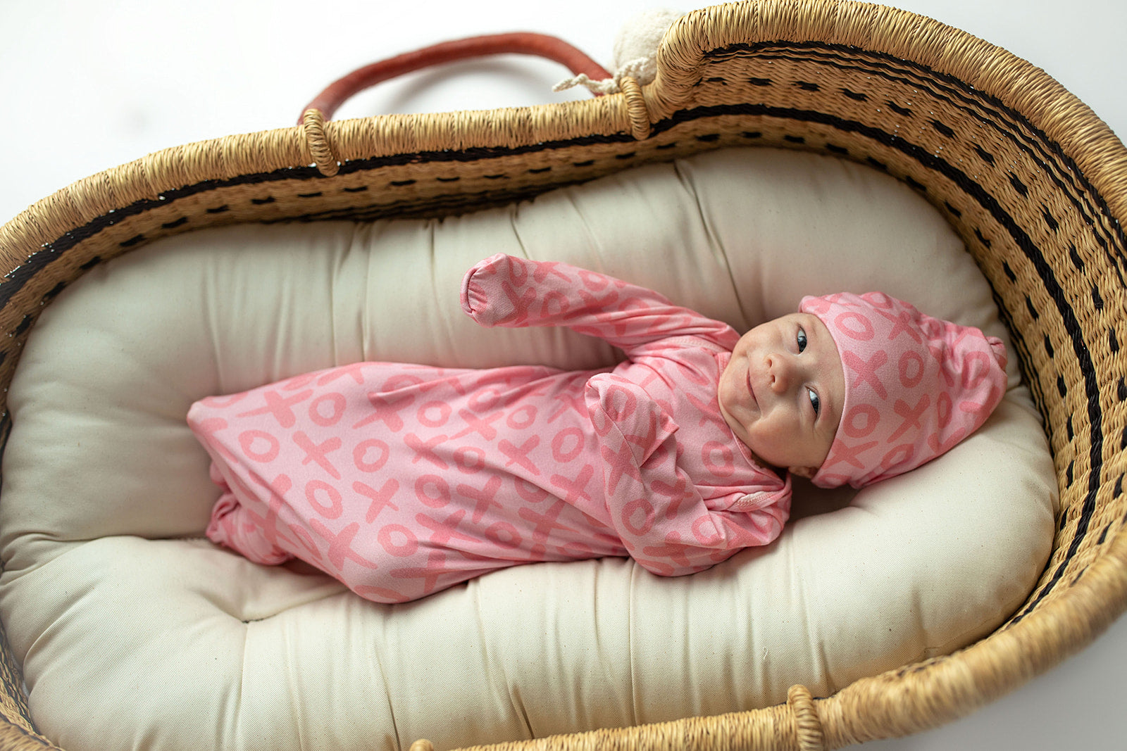 Three Little Tots Xoxo Love Valentine's Day Knotted Newborn Baby Gown, alternate angle