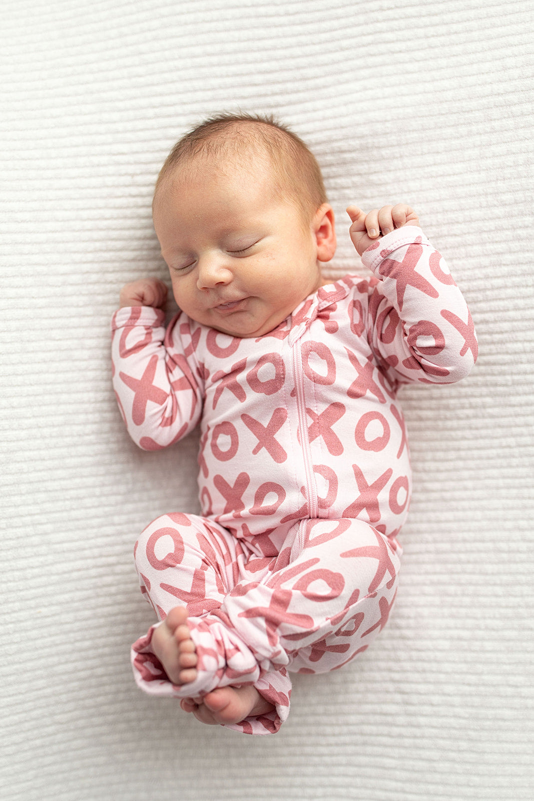 Three Little Tots Valentine's Day Xoxo Bamboo Newborn Zipper Pajamas Sleepers, second additional photo