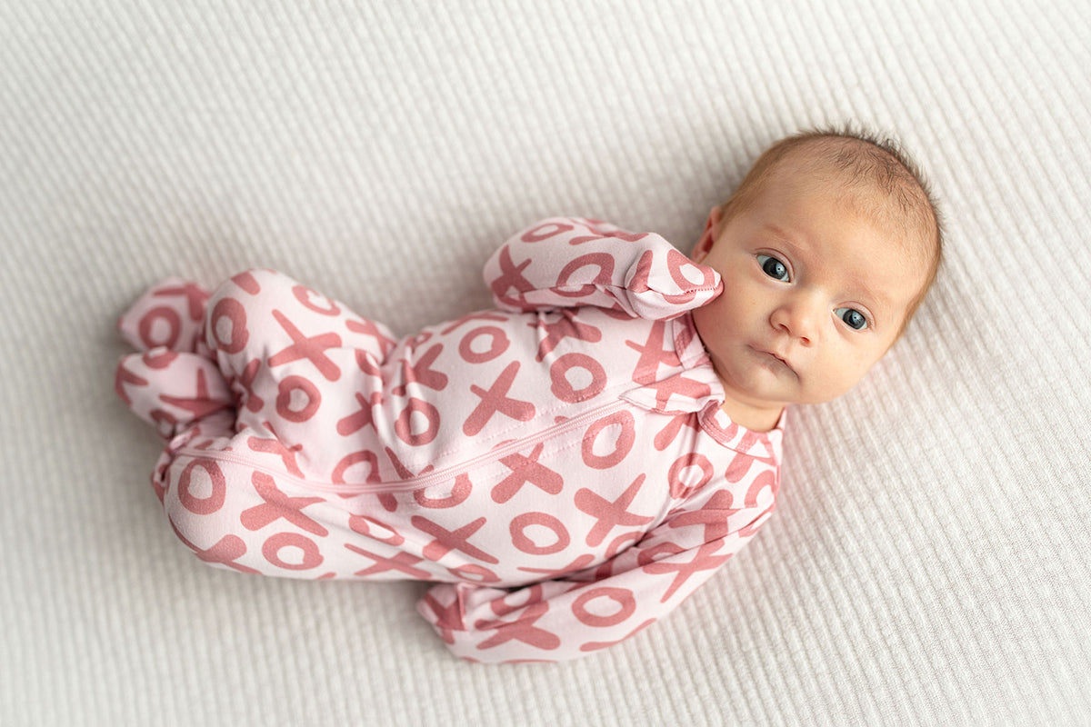 Three Little Tots Valentine's Day Xoxo Bamboo Newborn Zipper Pajamas Sleepers, third additional photo