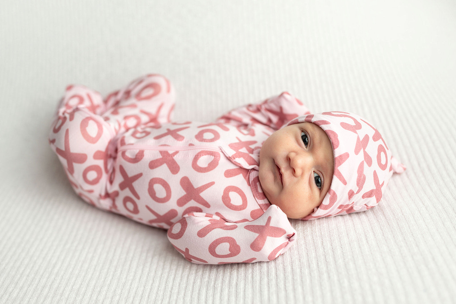 Three Little Tots Valentine's Day Xoxo Bamboo Newborn Zipper Pajamas Sleepers, fourth additional photo