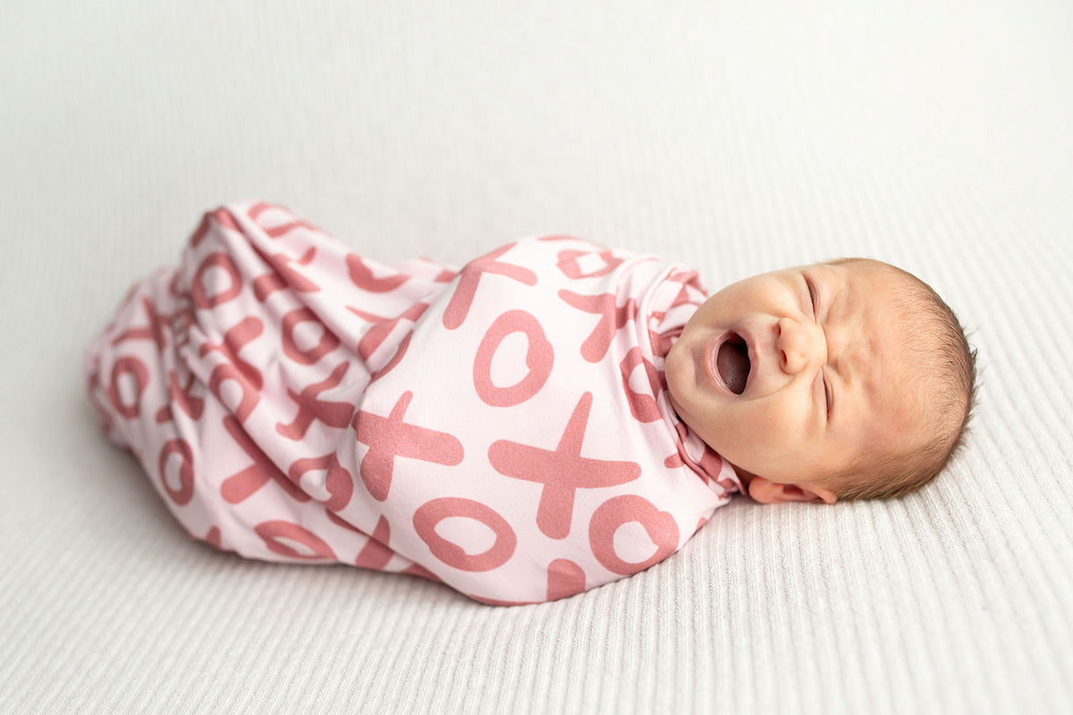 Three Little Tots Valentine's Day Xoxo Bamboo Newborn Swaddle Blanket, alternate angle