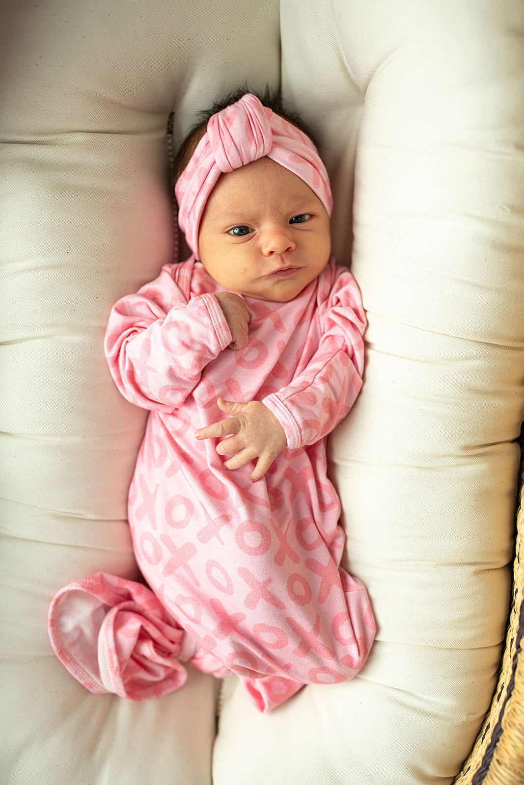 Three Little Tots Xoxo Love Valentine's Day Knotted Newborn Baby Gown, another angle