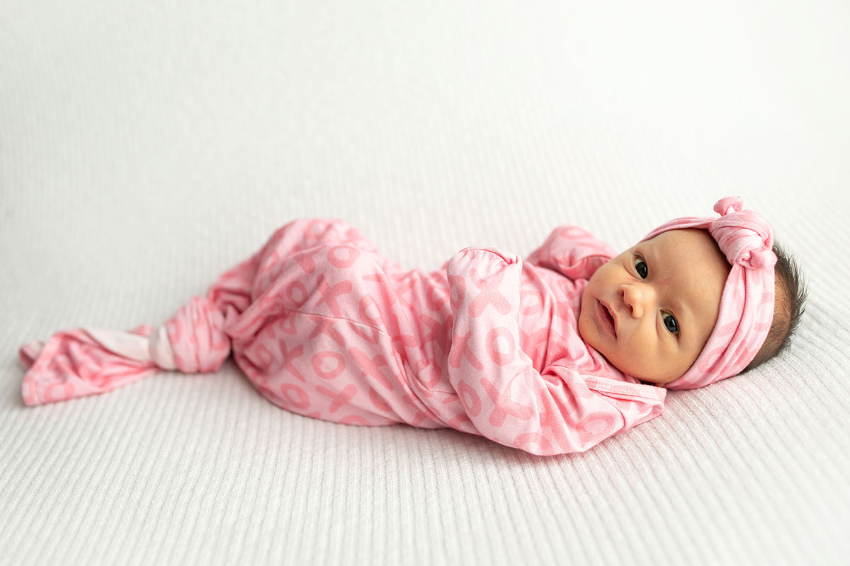 Three Little Tots Xoxo Love Valentine's Day Knotted Newborn Baby Gown, fifth additional photo