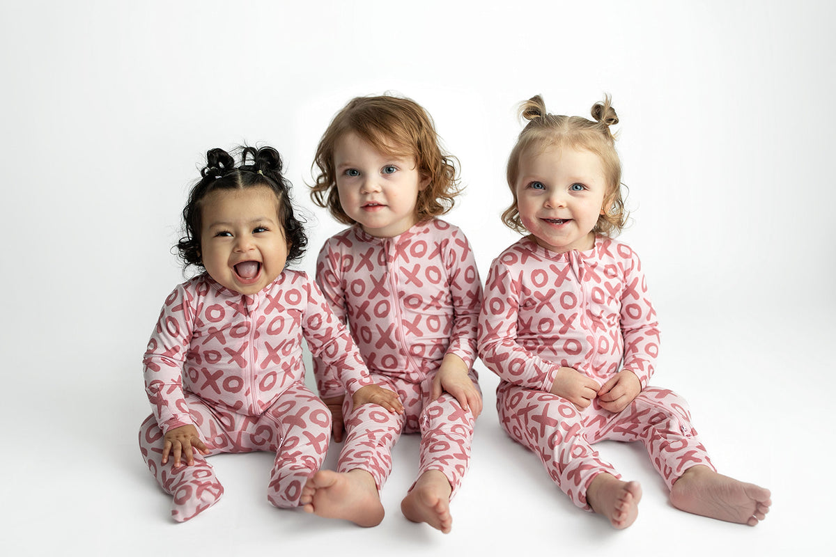 Three Little Tots Valentine's Day Xoxo Bamboo Newborn Zipper Pajamas Sleepers, sixth additional photo