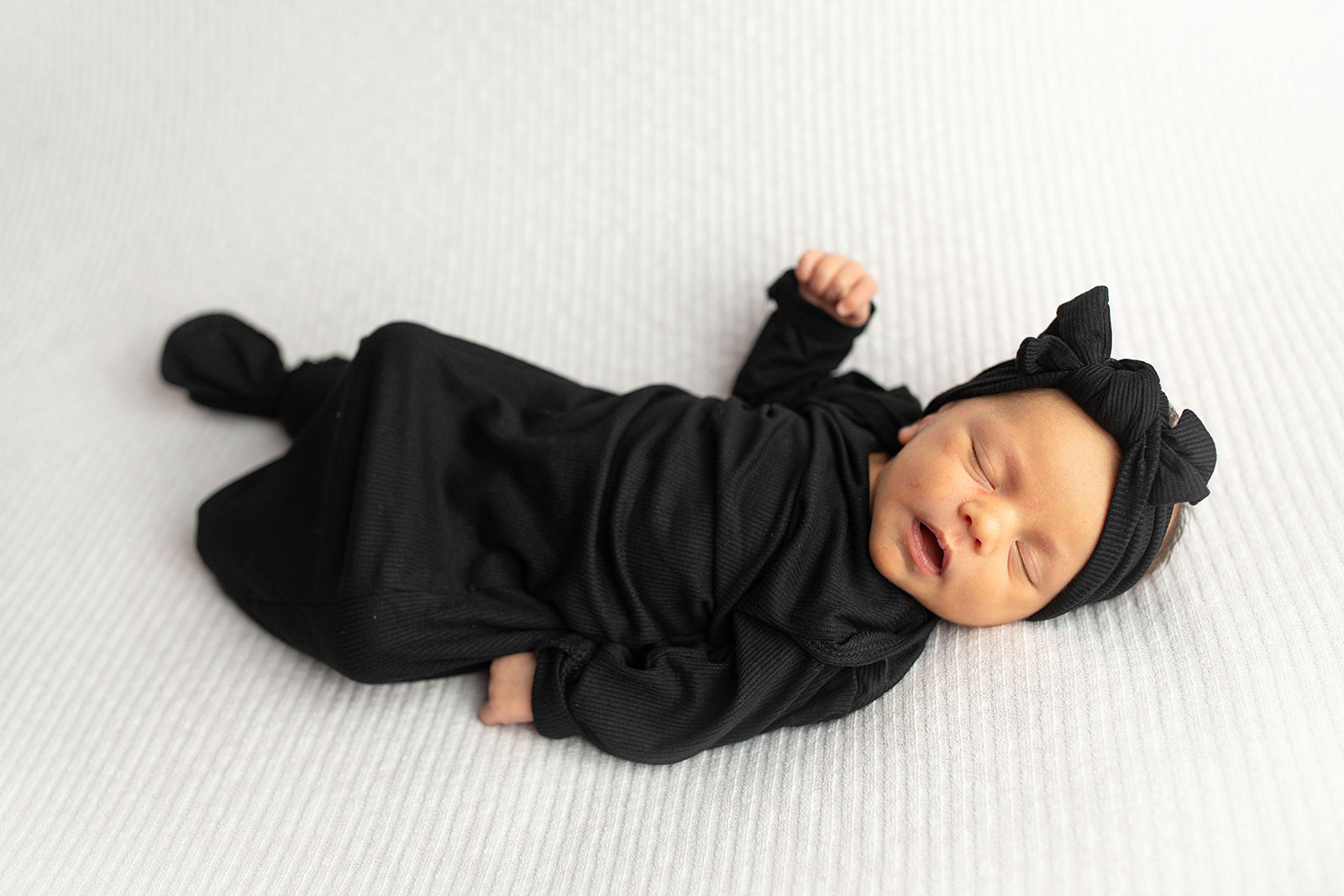 Three Little Tots Black Ribbed Knotted Baby Gown, fourth additional photo
