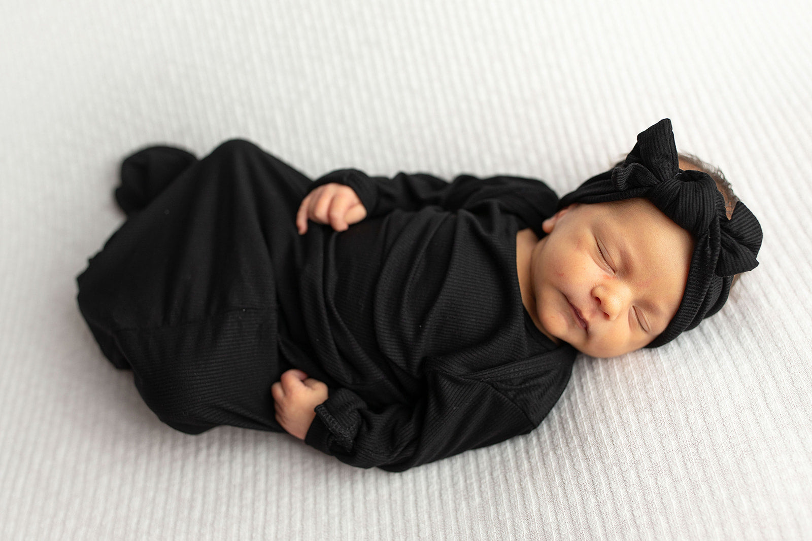Three Little Tots Black Ribbed Knotted Baby Gown, fifth additional photo