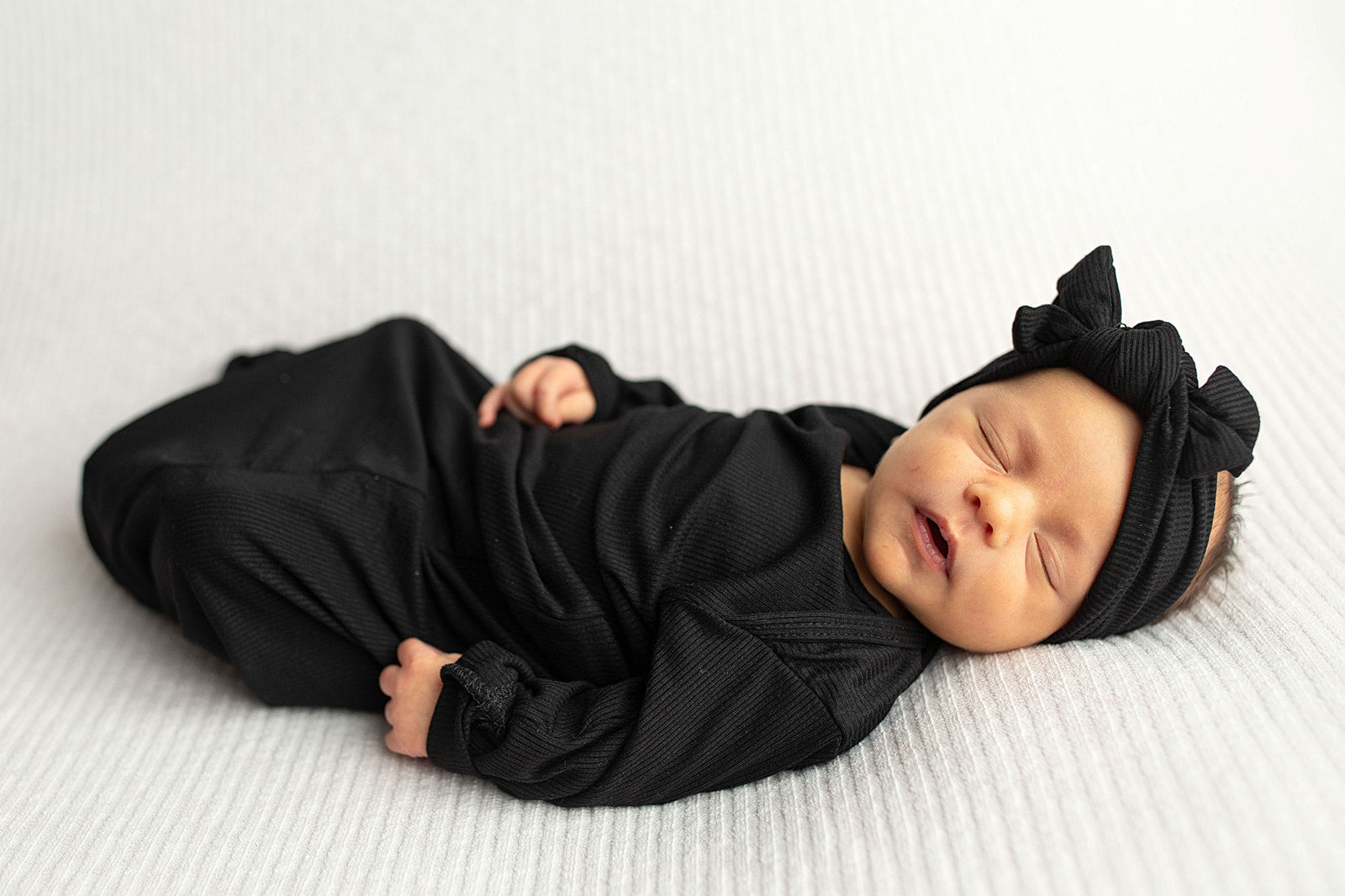 Three Little Tots Black Ribbed Knotted Baby Gown, sixth additional photo