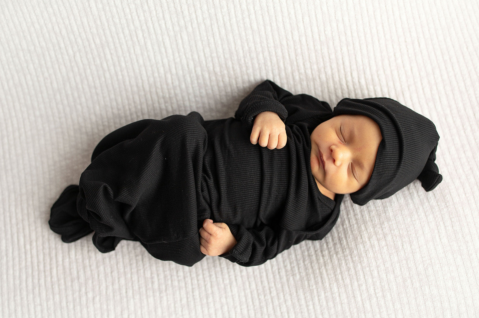 Three Little Tots Black Ribbed Knotted Baby Gown, seventh additional photo