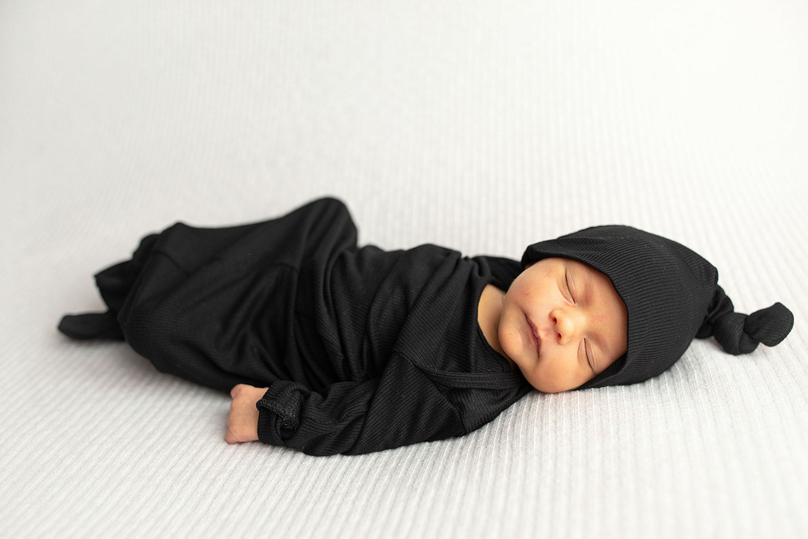Three Little Tots Black Ribbed Knotted Baby Gown, eighth additional photo