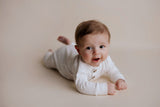 White Baby Ribbed Playsuit with pockets