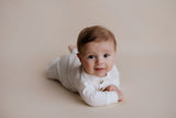 White Baby Ribbed Playsuit with pockets