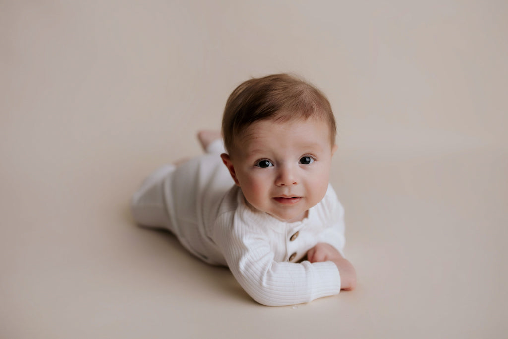 White Baby Ribbed Playsuit with pockets