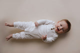 White Baby Ribbed Playsuit with pockets