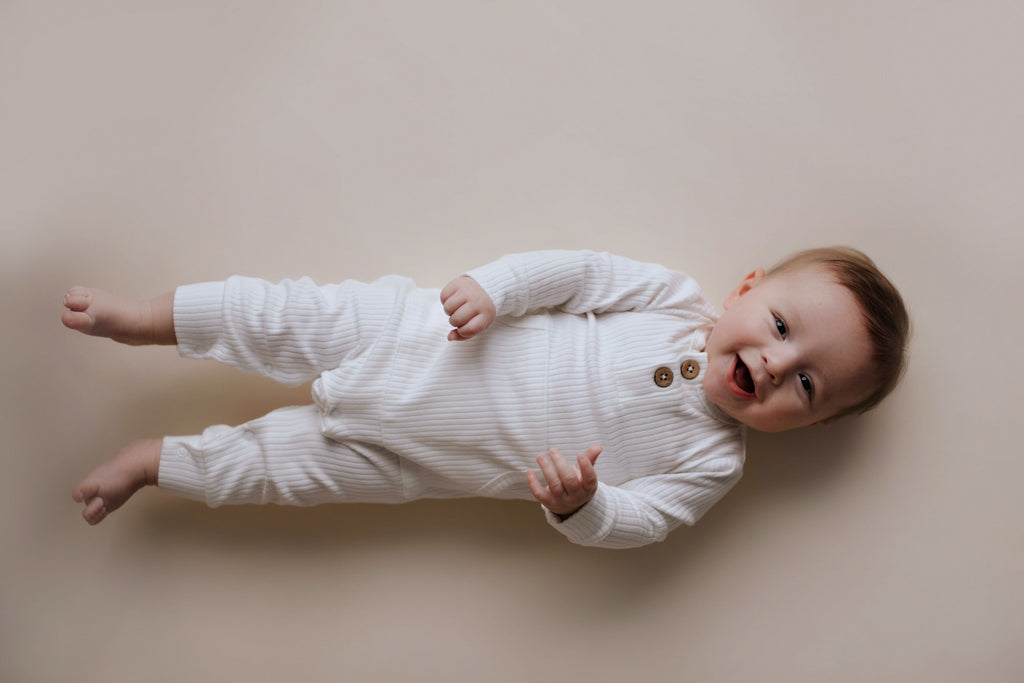 White Baby Ribbed Playsuit with pockets