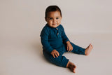 Navy Baby Ribbed Playsuit with pockets