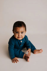 Navy Baby Ribbed Playsuit with pockets