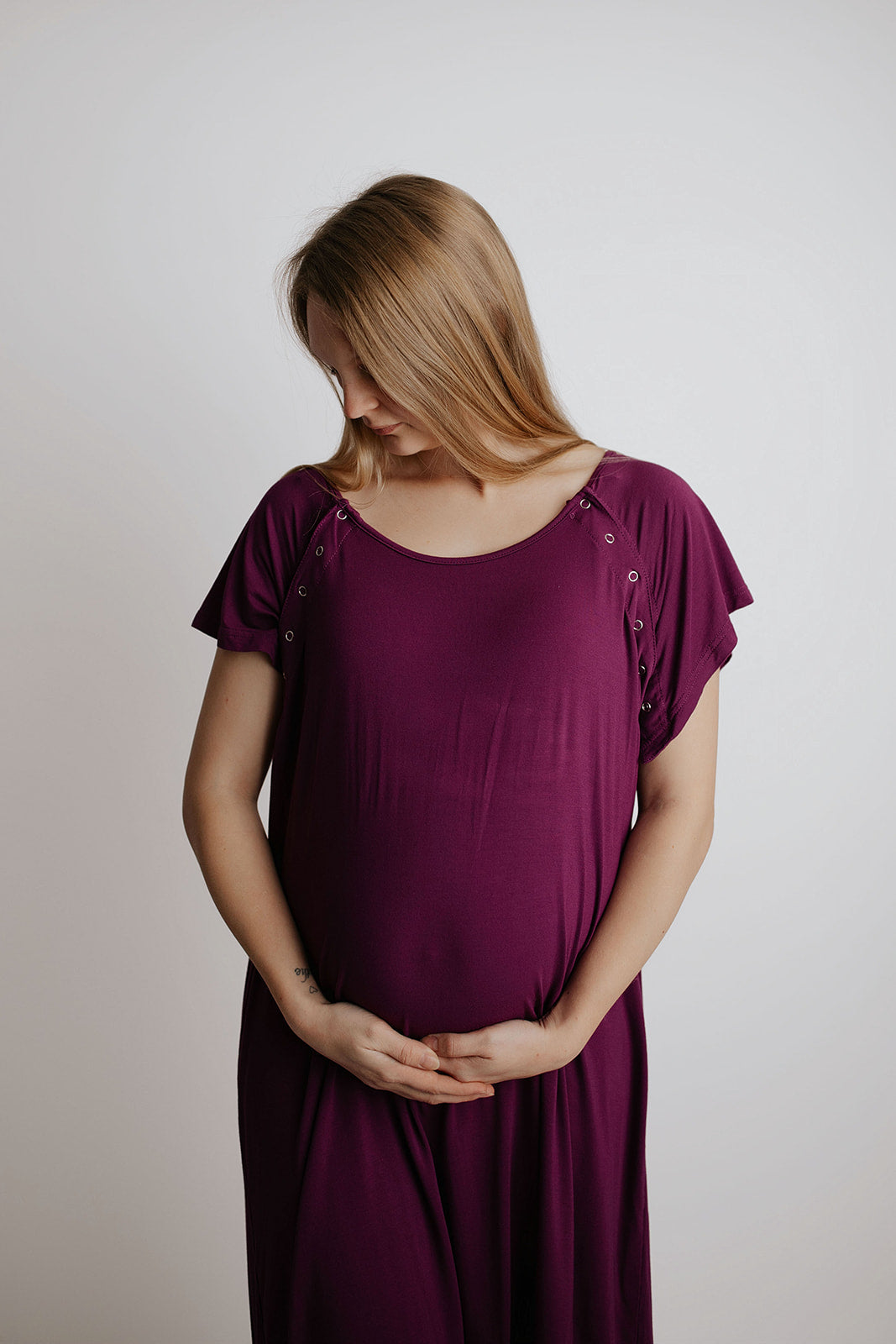 Plus Size Plum Mommy Labor and Delivery Nursing Hospital Gown