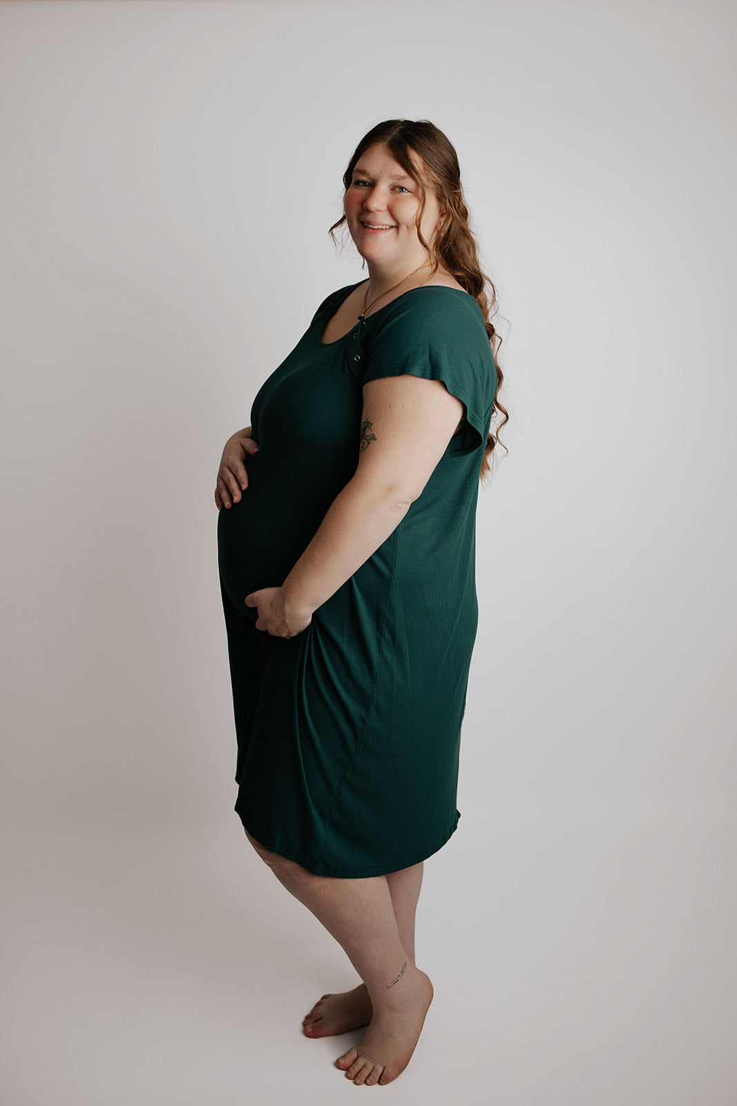 Plus Size Ribbed Forest Green Labor and Delivery/ Nursing Gown