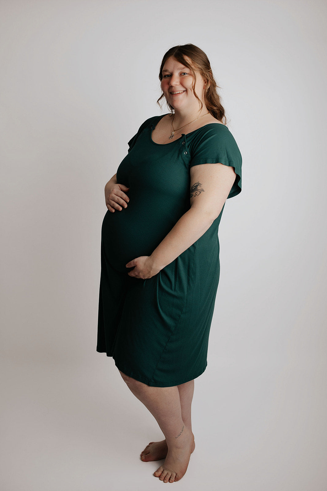 Three Little Tots Plus Size Ribbed Forest Green Labor and Delivery Nursing Gown, additional product photo