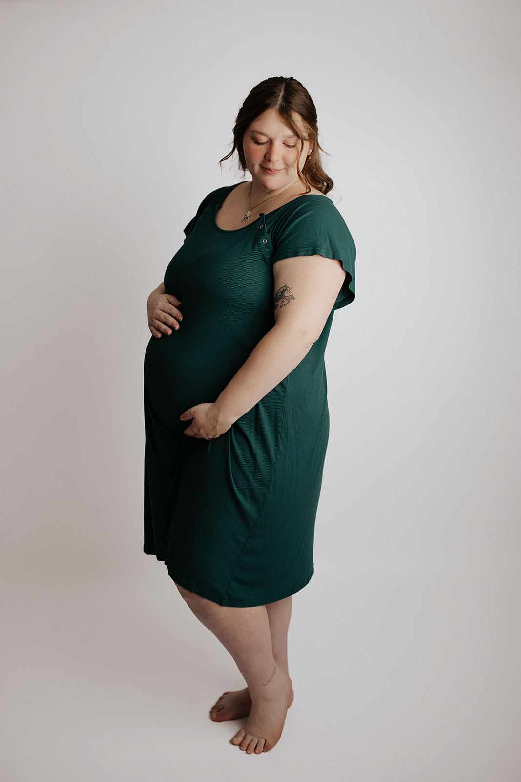 Three Little Tots Plus Size Ribbed Forest Green Labor and Delivery Nursing Gown, alternate angle