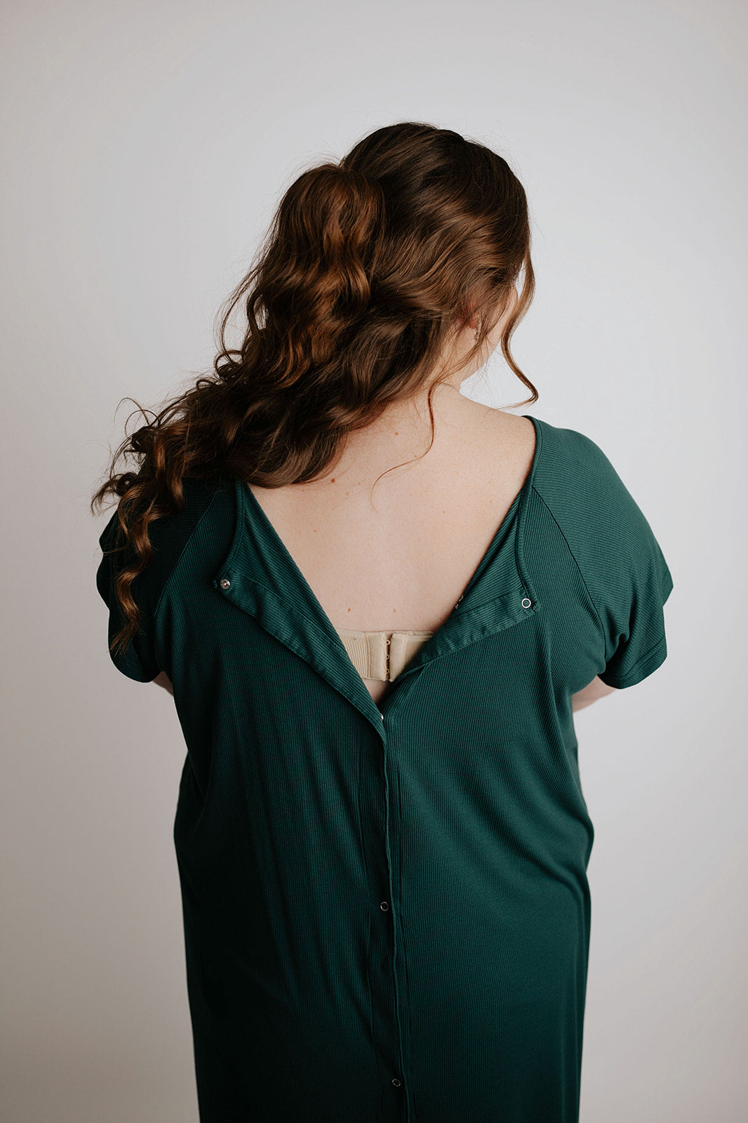 Three Little Tots Plus Size Ribbed Forest Green Labor and Delivery Nursing Gown, extra product detail