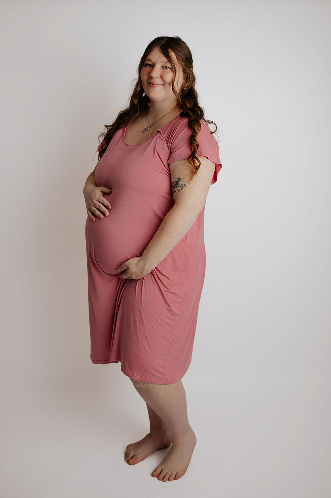 Plus Size Rose Pink Mommy Labor and Delivery Nursing Hospital Gown