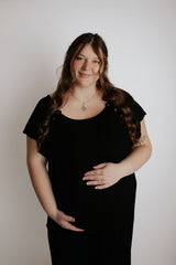Plus Size Ribbed Black Labor and Delivery Nursing Gown