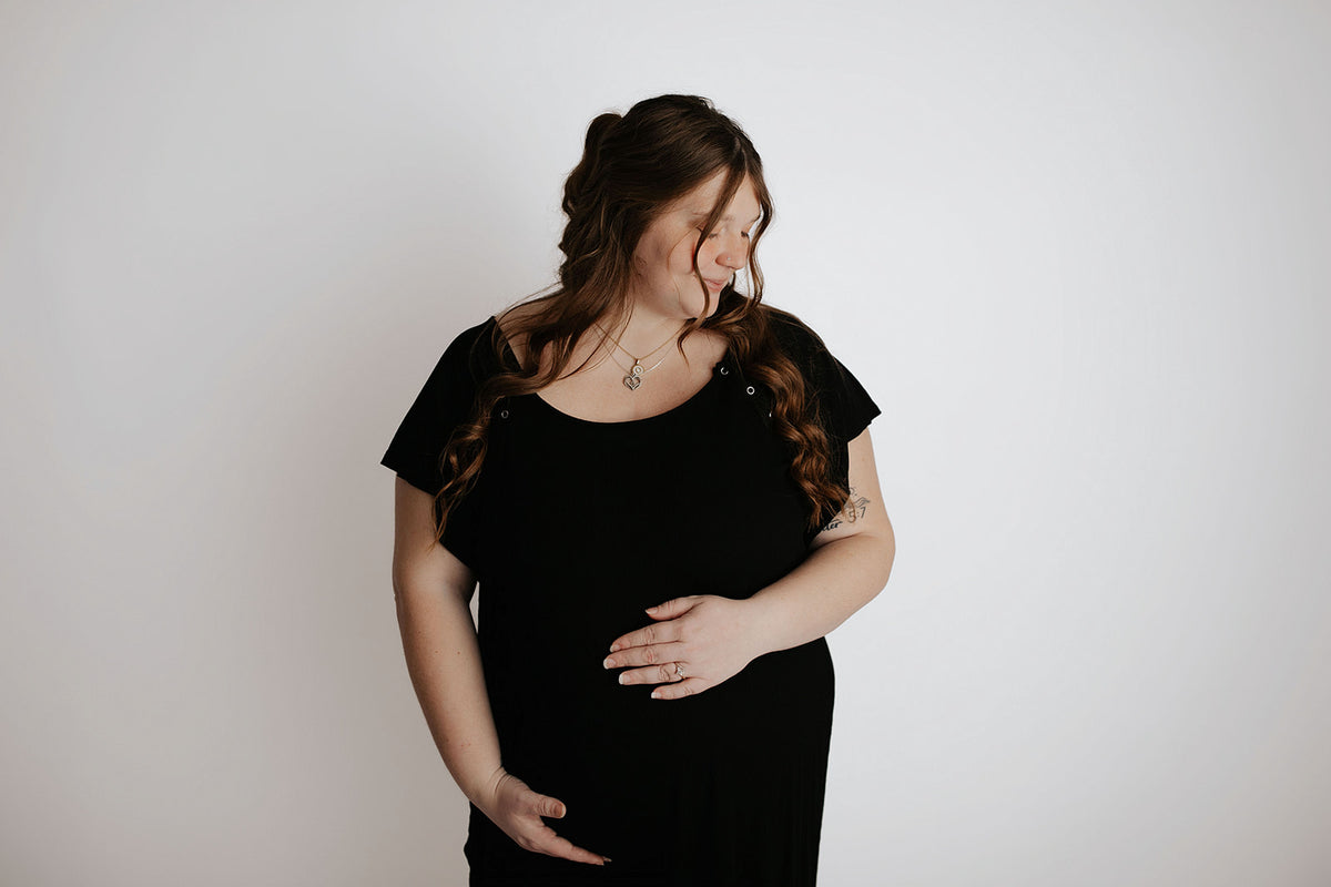 Three Little Tots Plus Size Ribbed Black Labor and Delivery Nursing Gown, additional product photo