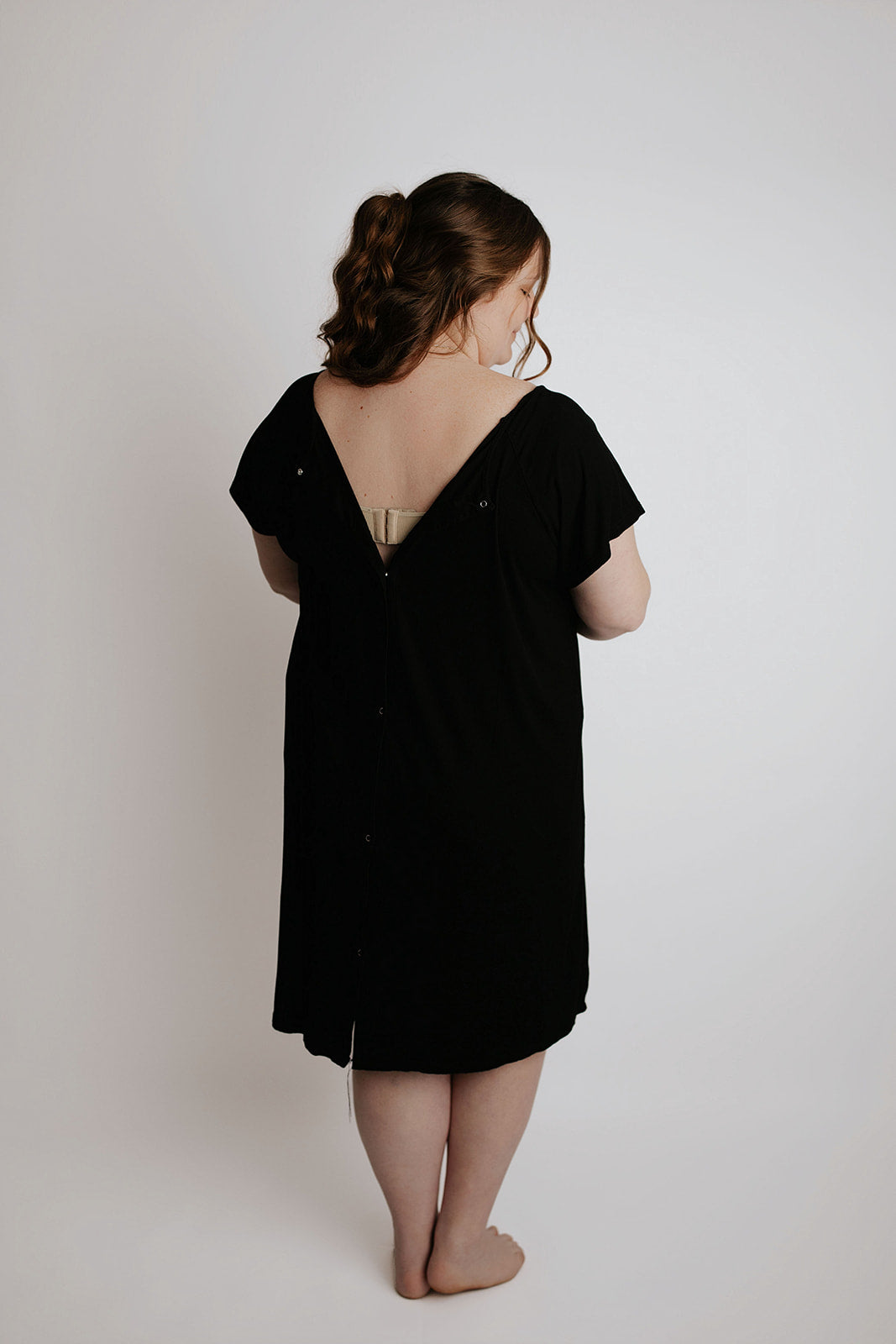 Three Little Tots Plus Size Ribbed Black Labor and Delivery Nursing Gown, additional view